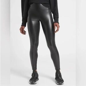 Athleta | Delancey Shine Mixed Media Tight Coated Faux Leather Front Size Large
